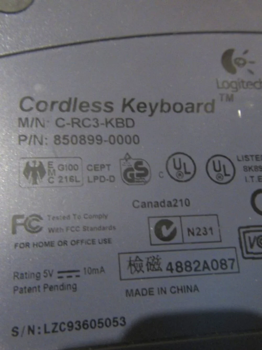 Logitech Cordless Keyboard Receiver Dongle C-RC3-KBD